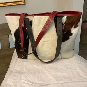 Maurizio Taiuti Italy Genuine Cowhide Animal Print Fur Leather Shoulder Bag Tote